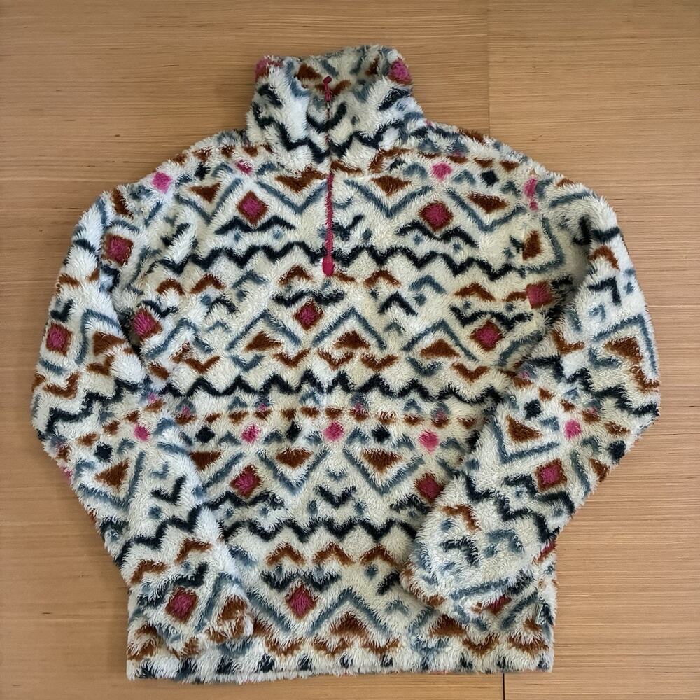 Eddie Bauer Women's Size XS 1/4 Zip Faux Fur Pullover Aztec Design Fuzzy Sweater - Picture 16 of 16